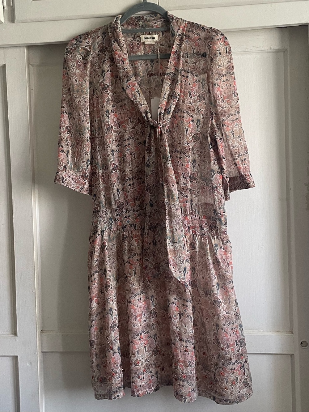 Zadig & Voltaire Blush Floral Tie-Neck Rewel Mousseline Mini Dress. NWT - Picture 8 of 16
